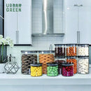 Urban Green Glass Jars with Black Bamboo Lids, Food Storage Containers with Airtight Black Lids, Glass Kitchen Canisters Sets (3 pack of 20oz + 3 pack of 30oz) by CozyNest Decor