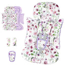 3-in-1 Infant Car Seat Insert, Soft Head and Body Support,Ultra & Strap Covers Set, Reversible Newborn Car Seat Cushion Pad for Baby Boy & Girl fits Stroller, Swing, Bouncer (Purple Flowers) by TinyTreasures Baby Boutique