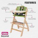 Abiie Beyond Junior Wooden High Chair with Tray - Adjustable and Convertible High Chair for Babies and Toddlers - 6 Months to 250 Lb - Water Resistant - Natural Wood/Olive Cushion by TinyTreasures Baby Boutique