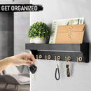 Rebee Vision Key Holder for Wall with Shelf : Decorative Key Organizer with 5 Rustic Keys Hooks and Primitive Wood Mail Organizer Wall Mount - Entryway Décor (Black) by CozyNest Decor