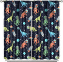 Cartoon Dinosaur Curtains for Kids Boys Girls Home Decor, Astronaut Rocket Funny Outer Space Blackout Rod Pocket Window Drapes for Bedroom Living Room W27.5xL63in 2 Panels by TinyTreasures Baby Boutique