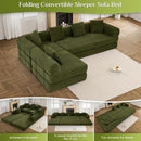 Convertible Sleeper Sofa Bed Set with Pillow, 4-in-1 Corduroy Folding Mattress Boneless Couch with Fixed-Shape Frame, Fold Out Floor Sofa Cama Lounge Couch for Living Room, Olive Green by CozyNest Decor