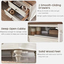 T4TREAM 24'' Farmhouse End Table w/4 Solid Wood Feet, Large 2 Drawers Wide Sofa Side Table with Charging Station, Tall Rustic Wood Square Nightstand for Living Room, Bedroom, Office, Antique White by CozyNest Decor