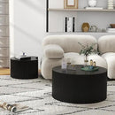Round Coffee Table Set of 2, Modern Wooden Nesting Coffee Tables for Living Room, No Assembly Required Circle Side Table Set Accent Furniture for Bedroom, Balcony,Office, Black by CozyNest Decor