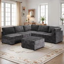 HOOOWOOO Modular Sectional Sofa,6 Pieces Sectional Couches for Living Room,98X98 L Shaped Cloud Couch with Ottoman Chaise Set(Grey Velvet Corduroy) by CozyNest Decor