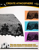 eZAKKA Halloween Table Cloth with 16 Pcs Bats Wall Decor, Spider Web Table Cloth Black Tablecloth Lace Fabric Table Cloths for Rectangle for Parties Gothic Spooky Home Decorations, 53x68 Inch by CozyNest Decor