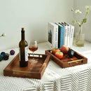 Set of 2 Acacia Wood Serving Trays with Gold Metal Handles for Food Serving, Appetizers & Snacks - Ideal for Bed, TV, Ottoman or Coffee Table Décor, Home Decoration Accessory 15.75x11.8 Inch by CozyNest Decor