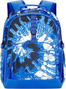 Choco Mocha Tie-Dye Backpack for Boys, Elementary School Backpack for Boys Ages 6-8 Kids Kindergarten Backpack Bookbag 17 Inch with Chest Strap, Blue Black by TinyTreasures Baby Boutique