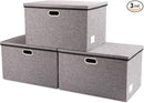 PRANDOM Extra Large Collapsible Storage Bins with Lids [3-Pack] Linen Fabric Foldable Storage Baskets Boxes Organizer Containers Cube with Cover for Bedroom Closet Office Nursery (22.8x15.75x13.8) by TinyTreasures Baby Boutique
