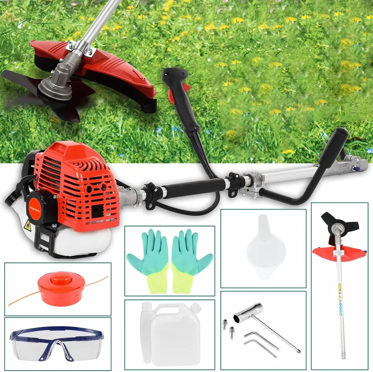 String Trimmer,52cc 2-Cycle Gas Powered Backpack Brush Cutter - 2-in-1 Multi-Function Trimmer with Pole Saw, Hedge Trimmer & Grass Blade for Professional Garden Yard Maintenance (USA Stock), photo 3 of 6