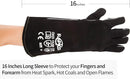 RAPICCA Welding Gloves Fire Heat Resistant: Black 16IN - Fireproof Leather For Stick Mig Flux-Core Welder Forge Blacksmith Fireplace Wood Stove Fire Pit Furnace Handling Dry ice - One Size 662℉ by GreenHaven Gardens