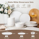 GBHOME Ceramic Dinnerware Sets for 4, 12 Pieces Stoneware Plates and Bowls Sets, Reactive Glaze Dishes -Scratch Resistant, Dishwasher&Microwave Safe-Star White by CozyNest Decor