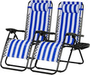 Nazhura Set of 2 Relaxing Recliners Patio Chairs Adjustable Steel Mesh Zero Gravity Lounge Chair Beach Chairs with Pillow and Cup Holder (Navy Blue Stripe) by CozyNest Decor