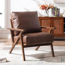 Wahson Brown Leather Accent Chair Mid Century Modern Chair, Retro Upholstered Armchair with Wood Frame and Removable PU Cushions, Large Compfy Leisure Slipper Chair for Living Room/Bedroom by CozyNest Decor