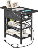 End Table with Charging Station, Flip Top Nightstand with USB Ports and Outlets,Couch Side Table with Fabric Bag and Hooks, Bedside Table for Space Saving, Living Room, Bedroom (Black) by CozyNest Decor
