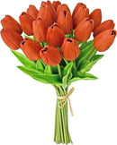Mandy's Artificial Tulips 20 Stems Dark Orange PU Faux Flowers for Wedding Home Decor 13.5 Inch by CozyNest Decor