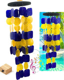 Bellaa 24889 Wind Chimes Outdoor, Garden Decorations, Musical, Indoor/Outside Windchimes, Beach, Ocean Breeze, Gifts for Mom, Gift for All Occasions, Capiz Sea Glass Shells Wood Yellow Blue by CozyNest Decor
