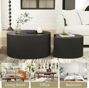 Round Coffee Table Set of 2, Modern Wooden Nesting Coffee Tables for Living Room, No Assembly Required Circle Side Table Set Accent Furniture for Bedroom, Balcony,Office, Black by CozyNest Decor