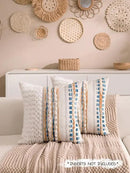 Boho Chenille Tufted Couch Throw Pillow Covers 18x18 Inch Set of 2 Farmhouse Striped Decorative Pillow Covers Accent Neutral Pillowcase Caramel Brown Blue Cushion Cover for Livingroom Sofa Bed by CozyNest Decor