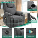 VIVIJASON Power Lift Chair Electric Recliner for Elderly Heated Vibration Massage Fabric Recliner Chair with 2 Remote Controls, Cup Holders, Side Pockets & USB Ports for Living Room (Grey) by CozyNest Decor