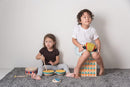 PlanToys Toddler Musical Instruments - Double Drum Set with Drumsticks, Made with Natural Rubber-Coated Fabric and Rubberwood for Motor Skills Development (Orange) by TinyTreasures Baby Boutique