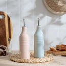 famiware Jupiter 16oz Ceramic Olive Oil Dispenser Bottle, Olive Oil and Vinegar Dispenser Bottle Set of 2 with Stainless Steel Pourers, Suitable for Storage Vinegar, Liquids, Light Blue & Light Pink by CozyNest Decor