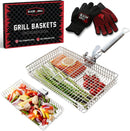 BLAZIN' GRILL Baskets for Outdoor Grill | 2 Grilling Baskets with Detachable Handle | Barbecue Grill Set with BBQ Gloves | Portable Camping Net Rack Perfect for Vegetables, Seafood & Meat by GreenHaven Gardens