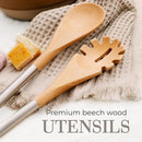 STYLED SETTINGS Wood Cooking Utensils Set with Stainless Steel Handles – 6-PC Durable Wooden Spoons for Cooking, Serving, & Mixing – Kitchen Utensils Set for Nonstick Cookware, Great for Gifting by CozyNest Decor