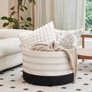 XXXLarge Cotton Rope Basket 22" X 22"X 14" Blanket Basket for Living Room Woven Basket Soft Baby Laundry Blanket Basket Nursery Bin Toy Basket with Handle White+Black by TinyTreasures Baby Boutique