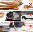 Zulay Kitchen Utensils Set Non-Stick Silicone Cooking Utensils Set with Authentic Acacia Wood Handles - 8 Piece Set - Silicone Kitchen Utensils Set with 464°F Heat Resistance - Gray by CozyNest Decor