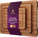 ROYAL CRAFT WOOD Wooden Cutting Boards for Kitchen Meal Prep & Serving - Bamboo Wood Serving Board Set with Deep Juice Groove Side Handles - Charcuterie & Chopping Butcher Block for Meat (3 Pcs) by CozyNest Decor