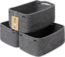 Small Storage Baskets for Organizing | Closet Organizer Bins | Shelf Toy Basket | Woven Rope Baskets | Cube Decorative Box | Shallow Basket | 13x8.5x5.1” | 3 Packs Dark Gray by TinyTreasures Baby Boutique