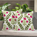 Alysheer Summer Decorative Throw Pillow Covers 18"x 18" Set of 2, Floral Embroidered Farmhouse Hot Pink Flowers Green Vine Patterned Cotton Canvas Cushion Case for Sofa Couch Bed Living Room Decor by CozyNest Decor