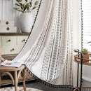 Sutuo Home Boho Curtain 84 Inches Length for Bedroom, Printed Cotton Linen Geometry Rod Pocket Chic Semi Blackout Bohemian Tassels Window Treatment for Living Room, 1 Panel 59" W x 84" L, Black by CozyNest Decor