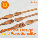 Riveira Teak Wooden Spoons for Cooking Set of 6 – Natural Teak Wooden Cooking Utensils, Wooden Spatula, Wooden Spoon - Premium Quality Wooden Utensil Set for Non-Toxic Cooking by CozyNest Decor