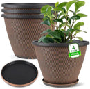 16 inch Plant Pots, Large Planters for Outdoor Plants Set of 4, Round Plastic Flower Pots with Drainage Holes & Trays, Modern Decorative Indoor Garden Pot, Plant Container for House (Black Copper) by CozyNest Decor