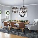 4-Light Lantern Pendant Light,Black Wood Cage Farmhouse Chandelier for Kitchen Island,12'' Rustic Metal Geometric Hanging Lighting Fixture for Kitchen Island Dining Room Bedroom Foyer Entry by CozyNest Decor