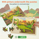 SYNARRY Large Dinosaur Wooden Puzzles for Kids 4 in 1 Gift Box(12.2 * 9.4 in) - FSC Certified, Jigsaw Puzzles for Kids Ages 4-6, Dinosaur Toys Gifts for 3 4 5 Year Old Boys Girls by TinyTreasures Baby Boutique