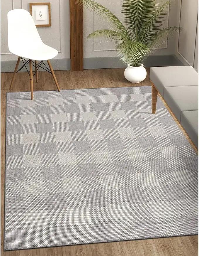CAMILSON Outdoor Rug - Modern Area Rugs for Indoor and Outdoor Patios, Kitchen and Hallway mats - Easy Cleaning Non Shedding Washable Outside Carpet (5x7, Buffalo - Grey/White), photo 3 of 9