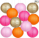 Paper Lanterns Pink Orange Gold Round Hanging Chinese Lanterns for Birthday Party Baby Shower Bridal Shower Decorations Pack of 12 by CozyNest Decor