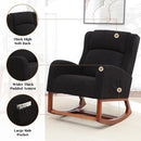 Rocking Chair Nursery, Nursing Rocking Chairs for Mom Nursery, Comfy Wingback Glider Rocking Armchair with Foot Rest and Side Pocket for Nursery Living Room Bedroom, Walnut Black by TinyTreasures Baby Boutique