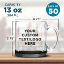 Custom Libbey Clear Glass Coffee Mugs 13 oz. Set of 50, Personalized Bulk Pack - Perfect for Coffee, Tea, Espresso, Hot Cocoa, Other Beverages - Black Bottom by TinyTreasures Baby Boutique