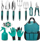 FiveJoy Garden Tool Set, 11 PCS Aluminum Gardening Hand Tools with Tote Bag, Ergonomic Handle, Gift for Women, Men, Mom, Dad, Garden Starter Kit by GreenHaven Gardens