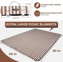 Striped Picnic Blanket Waterproof & Sand Proof, 5-Layer Beach Blanket Portable with Carry Strap, Extra Large Foldable Picnic Rug Machine Washable for Camping Party,Wet Grass,Kids Playground by TinyTreasures Baby Boutique