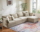 134.6" Modular Sectional Sofa, Oversized 4 Seater Couch with Removable Beige Chenille Fabric Cover, Deep Seat & High Backrest for Living Room, Office & Apartment by CozyNest Decor
