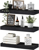 QEEIG Floating Shelves for Wall Bathroom Shelf Bedroom Kitchen Living Room Hanging Book Shelves Small Farmhouse Decor 16 inch Set of 3, Black (015-B3) by CozyNest Decor