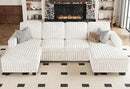 Belffin Modular Sectional Sleeper Sofa with Pull Out Couch Bed Corduroy Double Chaise with Storage White Couch by CozyNest Decor
