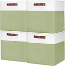 13x13 Cube Storage Bins, Collapsible Fabric Storage Box, 4 Pack Closet Baskets with Handles for Organizing, Shelf, Toys, Clothes, Home, Office, Nursery (Green&White) by TinyTreasures Baby Boutique