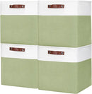 13x13 Cube Storage Bins, Collapsible Fabric Storage Box, 4 Pack Closet Baskets with Handles for Organizing, Shelf, Toys, Clothes, Home, Office, Nursery (Green&White) by CozyNest Decor