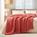 L'AGRATY Chunky Knit Blanket Throw: 50''x60'' Chenille Chunky Knitted Throw Blankets for Bed Couch - Handmade Thick Cable Knit Blanket - Large Crochet Rope Blankets for Home Decor(Coral Pink) by CozyNest Decor